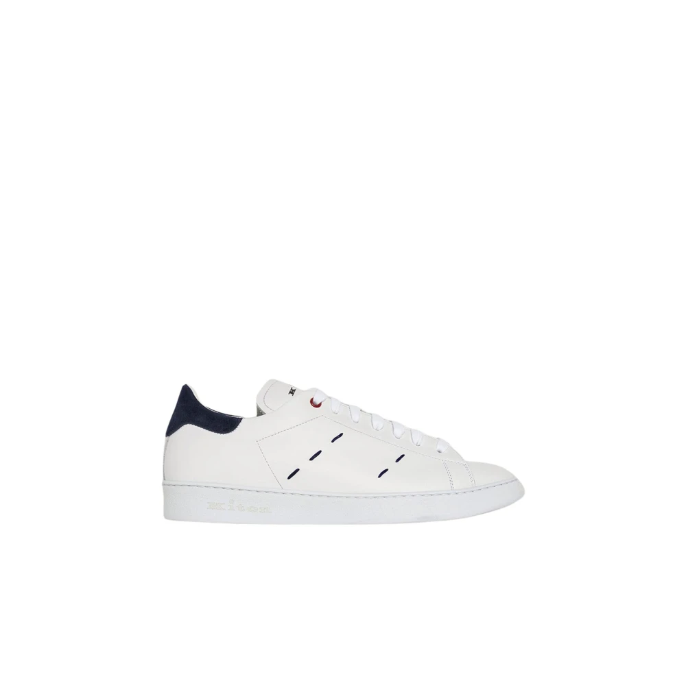 Kiton Witte kalfsleren sneakers met blauwe stiksels Heren Schoenen