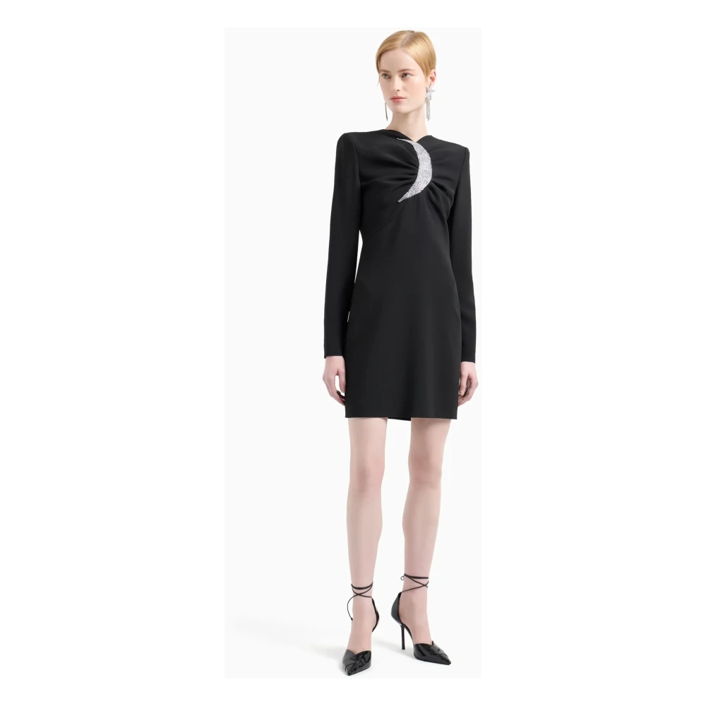 Emporio Armani Zwarte Mini Jurk met Maan Design Accent Black Dames