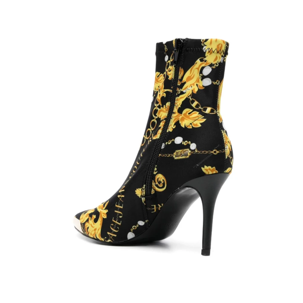 Versace Jeans Couture Zwarte Barokprint Enkellaarzen Multicolor Dames