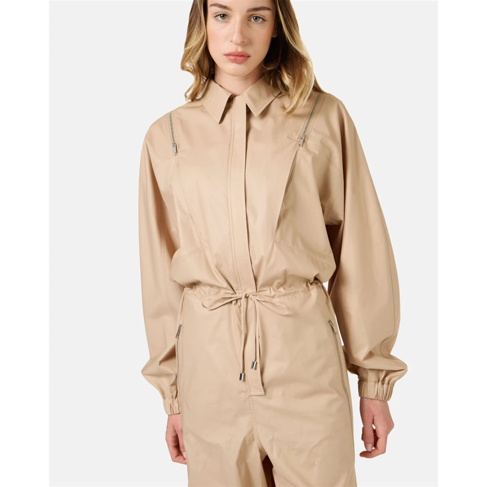 Iceberg Chinched Cotton Poplin Zipped Jumpsuit Beige Dames