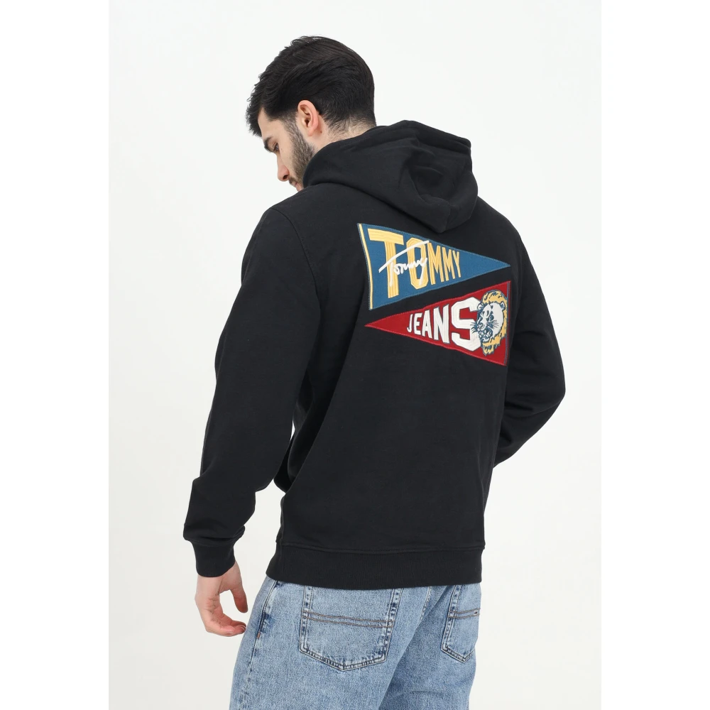 Tommy Jeans Zwarte Tiger Flag Hoodie Sweater Black Heren