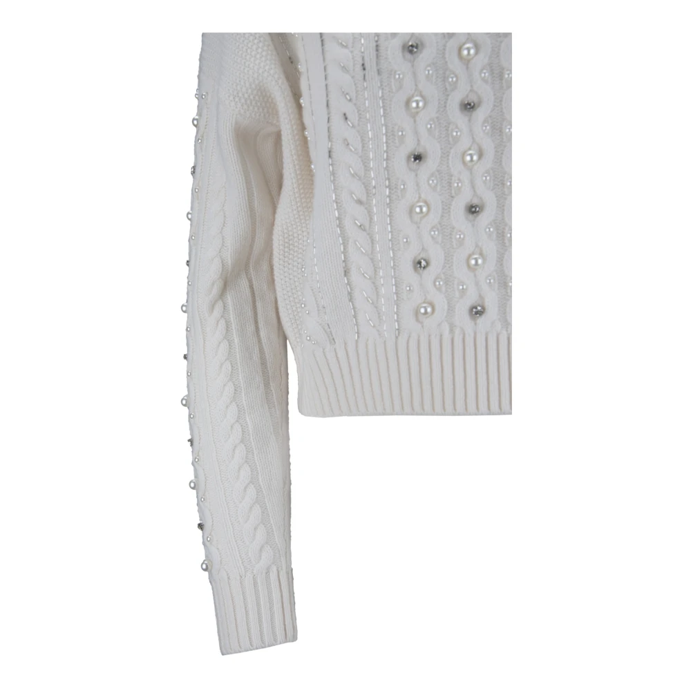 Elisabetta Franchi Gebreide trui met versieringen Beige Dames