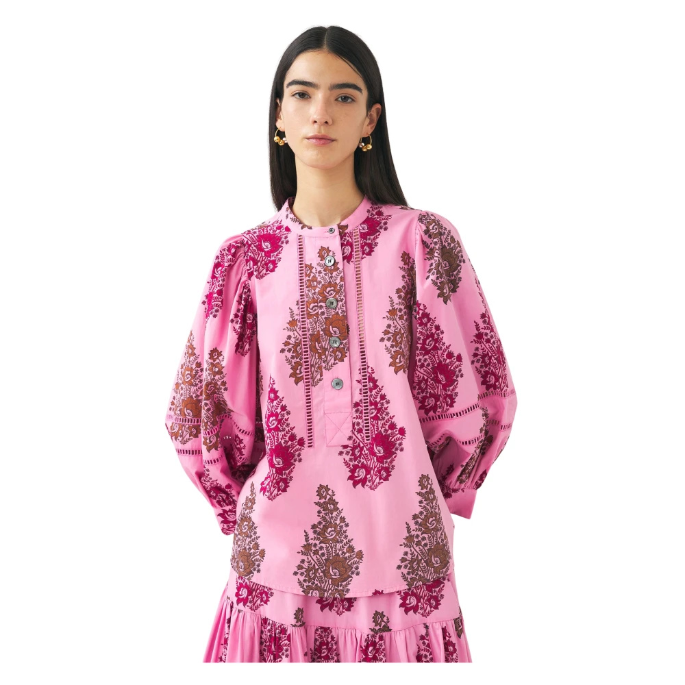 Antik batik Muguet Bedrukte Katoenen Blouse Pink Dames