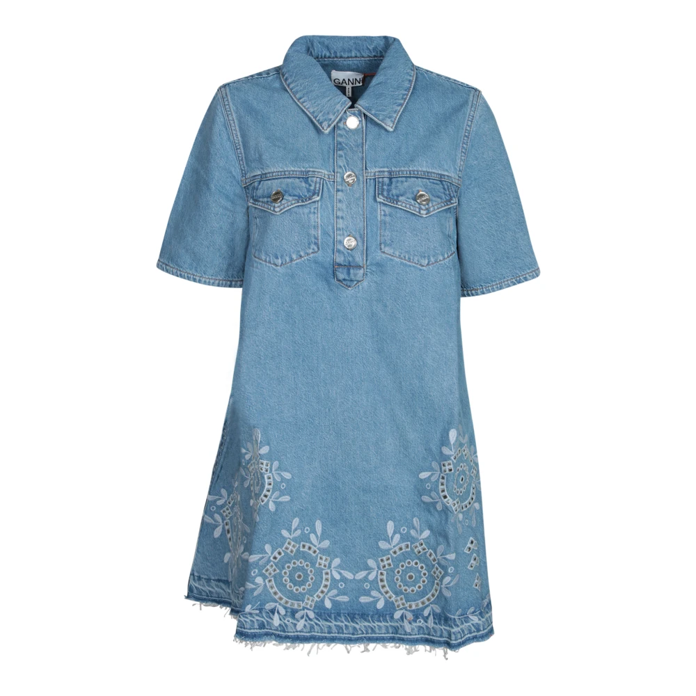 Ganni Women's Blue Broderie Anglaise Mini Dress