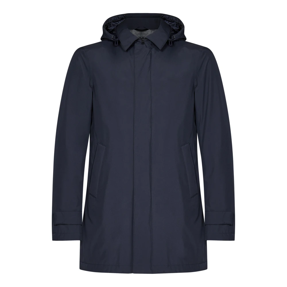 Herno Blauwe Gewatteerde Jas met Afneembare Capuchon Blue Heren