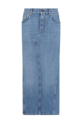 Midi-kjol i tvättad denim