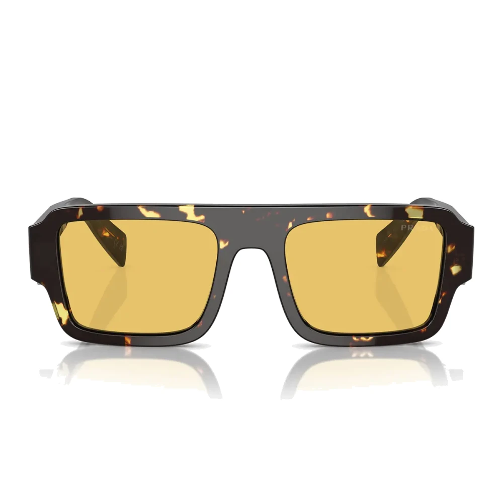 Prada Unisex Brown Faceted Sunglasses With Yellow Lenses - Sunglasses - 53 Mm - Accessories