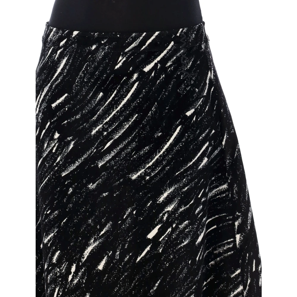 Marni Zwarte Brushstroke Print A-Line Midi Rok Black Dames