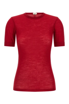 Broderad T-shirt i ribbstickad ull