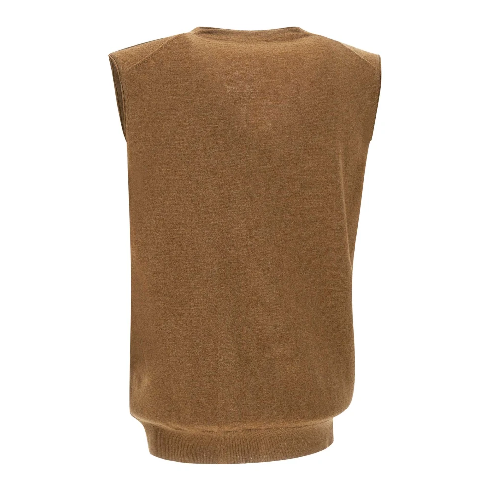 Kangra Bruine Wollen Vest V-Hals Mouwloos Brown Heren
