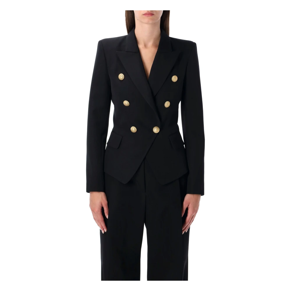 Balmain Women's Black Double-Breasted Wool Fitted Jacket - Blazers - S - Jackets