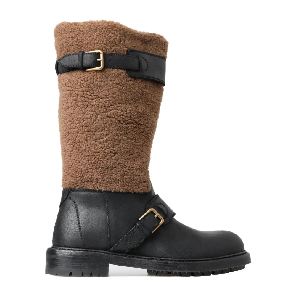 Dolce & Gabbana , Winter Boots, Male, Multicolor, 5 Uk, Black Shearling Motorcycle Boots - Image 4