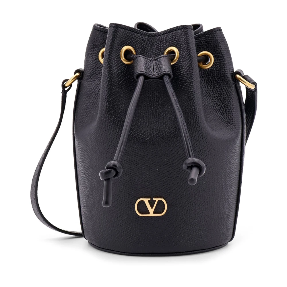 Valentino Garavani Läder Bucket Bag med VLogo Detalj Black, Dam