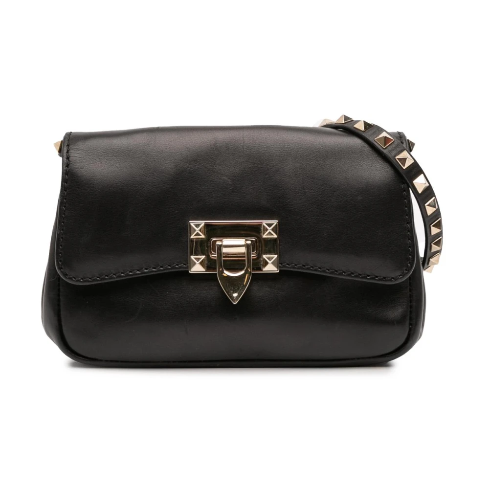 Valentino Vintage Women's Black Pre-Owned Studded Leather Shoulder Bag