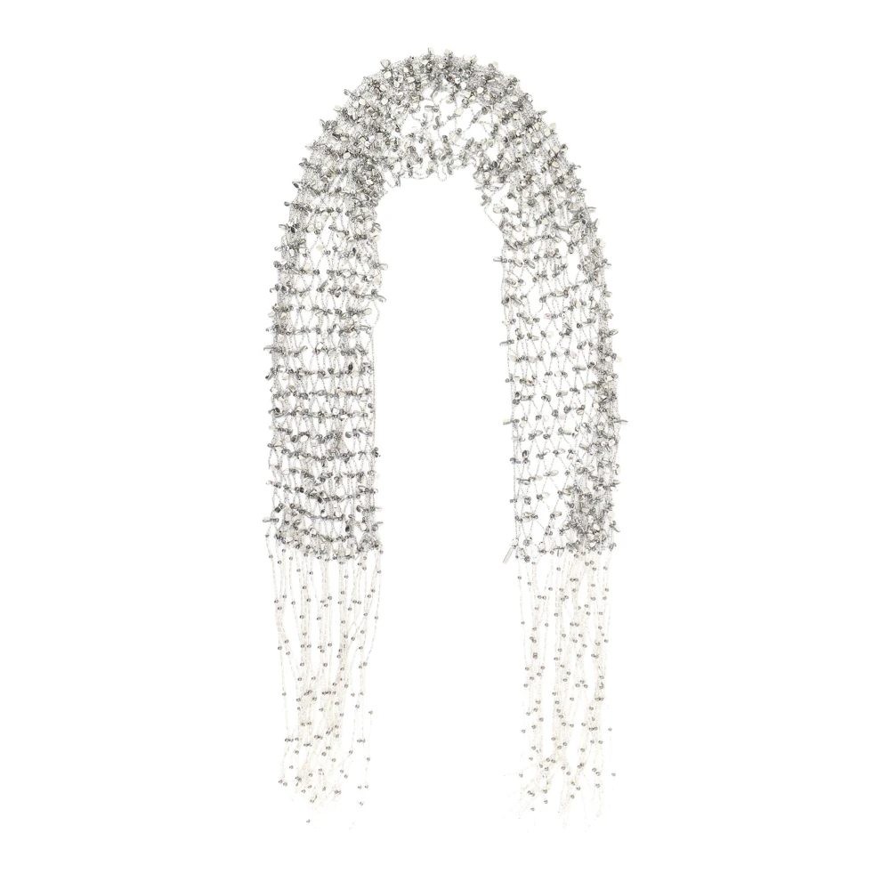 Dries Van Noten Women's Gray Beaded Scarf Necklace