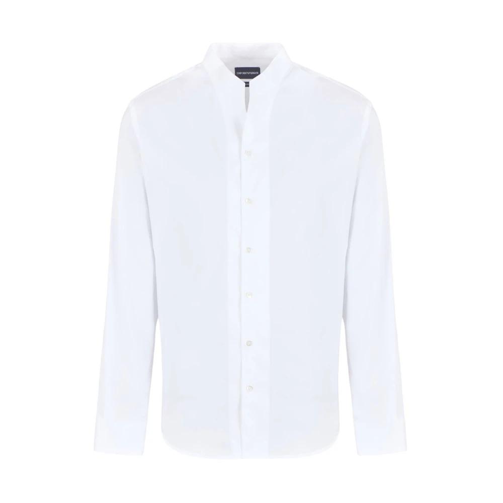 Emporio Armani Elegante Stretch Satijnen Casual Overhemd White Heren