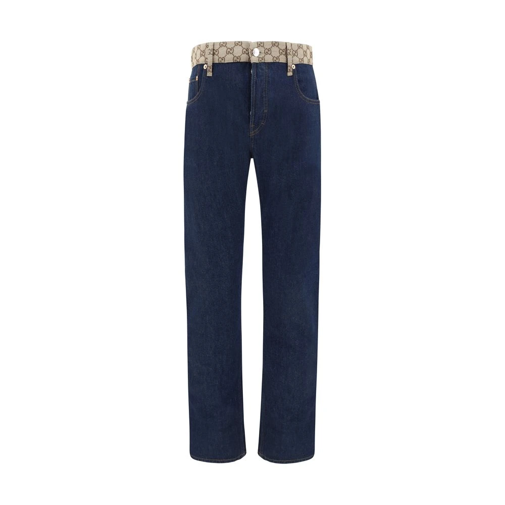 Gucci Nieuwe Taps Toelopende Jeans met GG-patroon Blue Heren