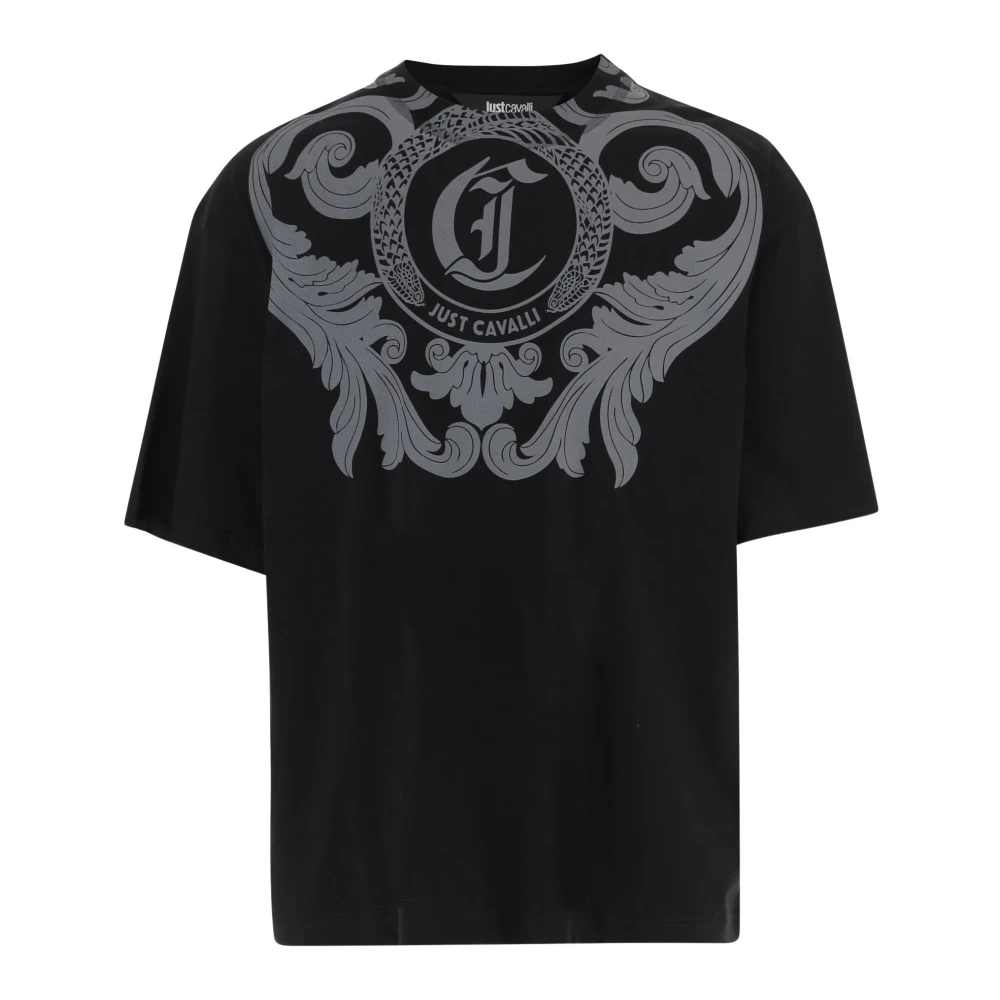 Just Cavalli Men's Black Printed Cotton T-Shirt