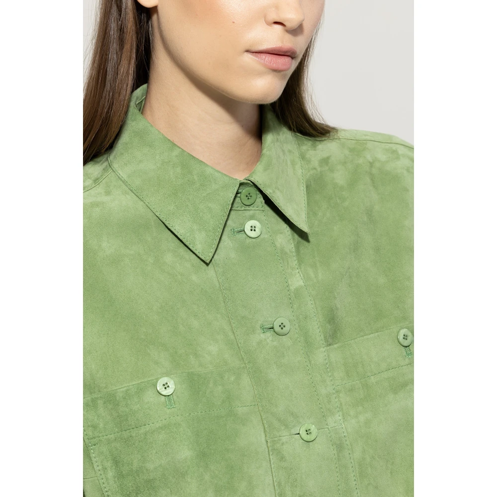 LUISA CERANO Velours leren overhemd Green Dames
