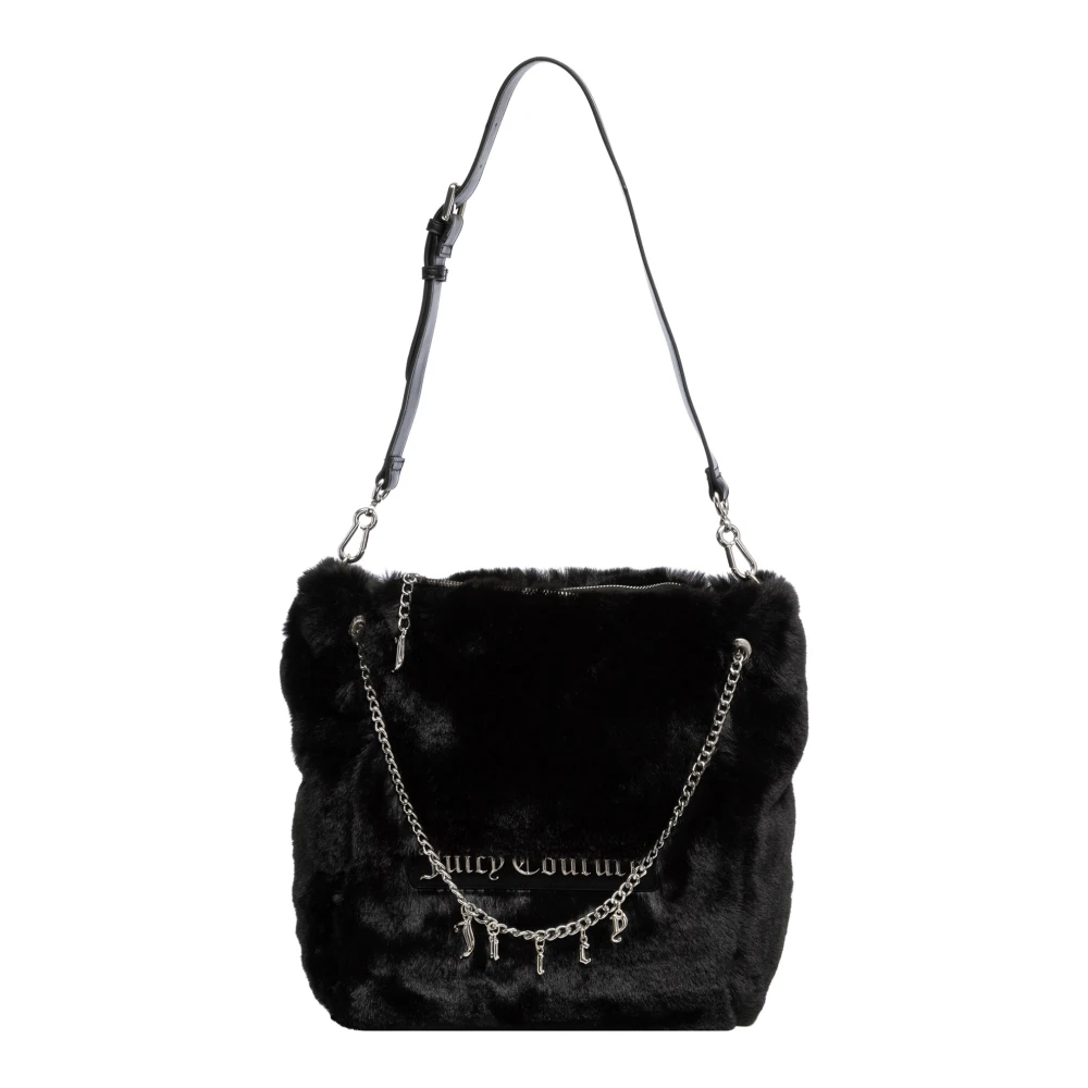 Juicy Couture Zwarte Nepbont Schoudertas met Omkeerbaar Logo Black Dames