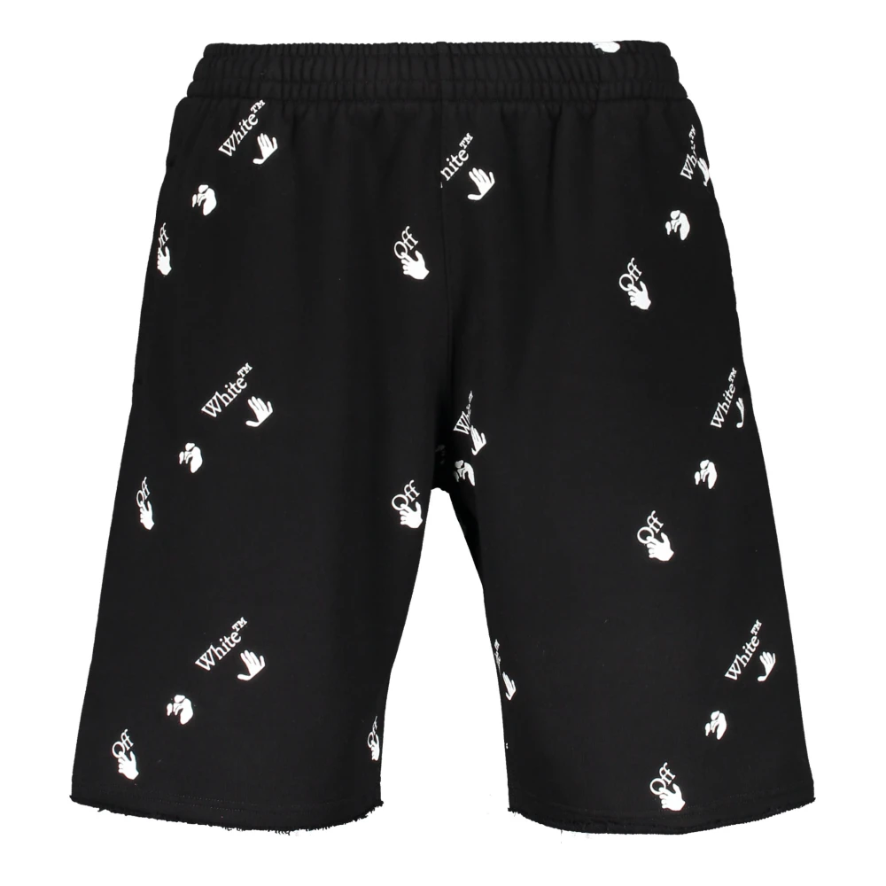 Off White Logo Print Bomull Bermuda Shorts Black, Herr