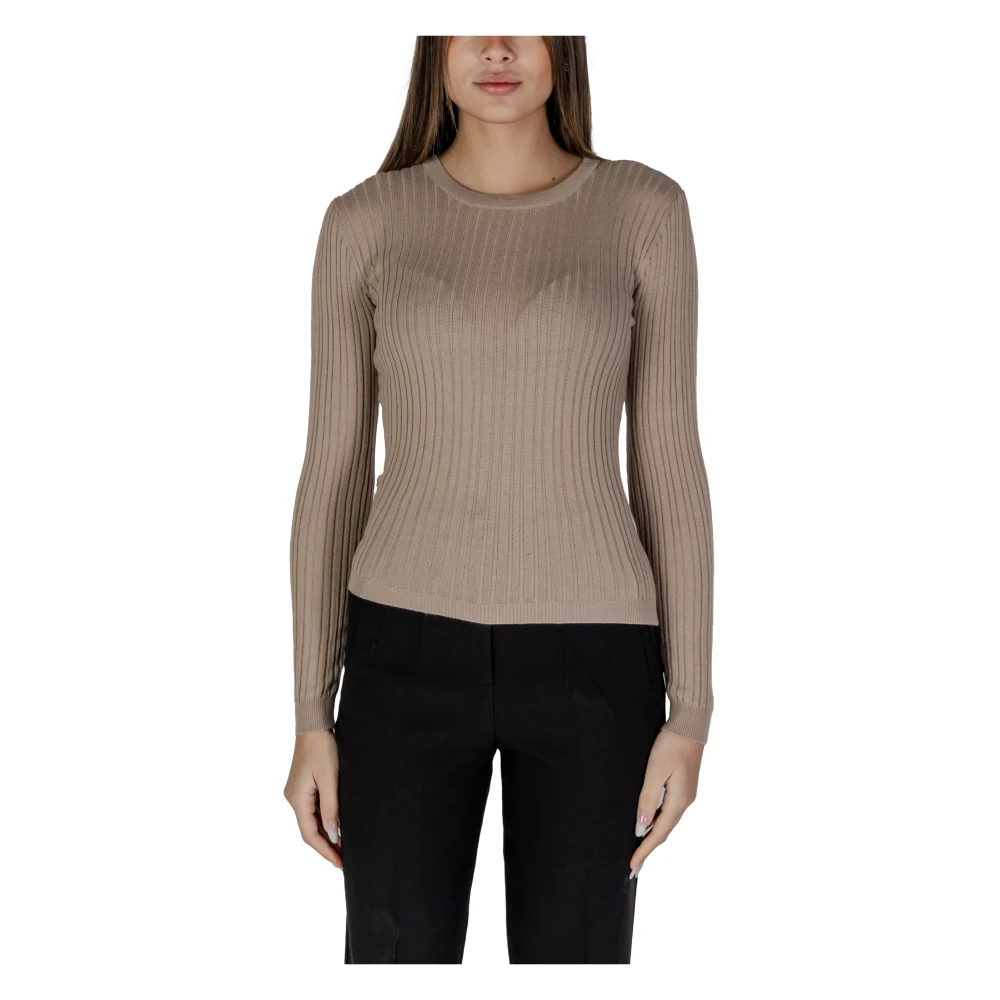Vila Beige Ronde Hals Gebreide Trui Beige Dames