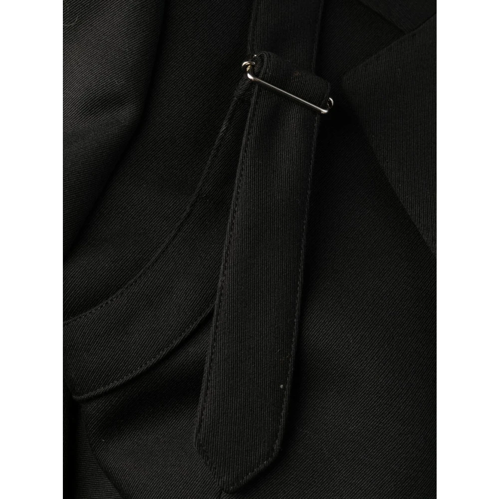 alexander mcqueen Zwarte Wolen Jas met Enkele Rij Knopen en Harnas Schouder Black Heren