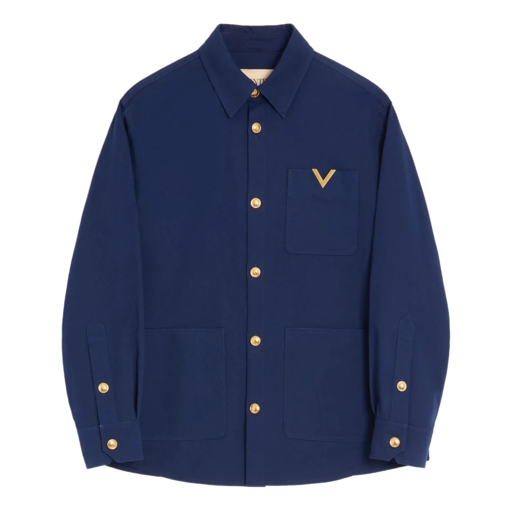 Valentino Blue Light Jackets, Male, M, Vgold Cotton Oxford Shirt