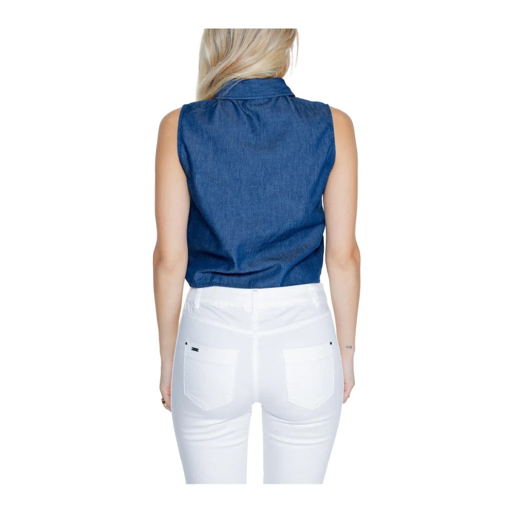 Jacqueline de Yong Blauwe Mouwloze Denim Shirt Top Blue Dames