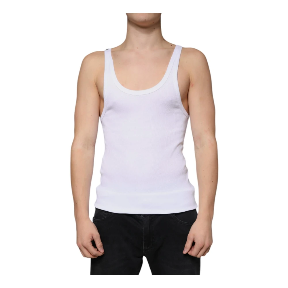 Dolce & Gabbana Homme Blanc Tops, Taille: M Débardeur En Coton Col Rond