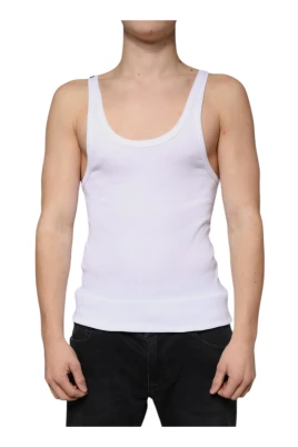 Vit Bomull Tank Top Rund Hals