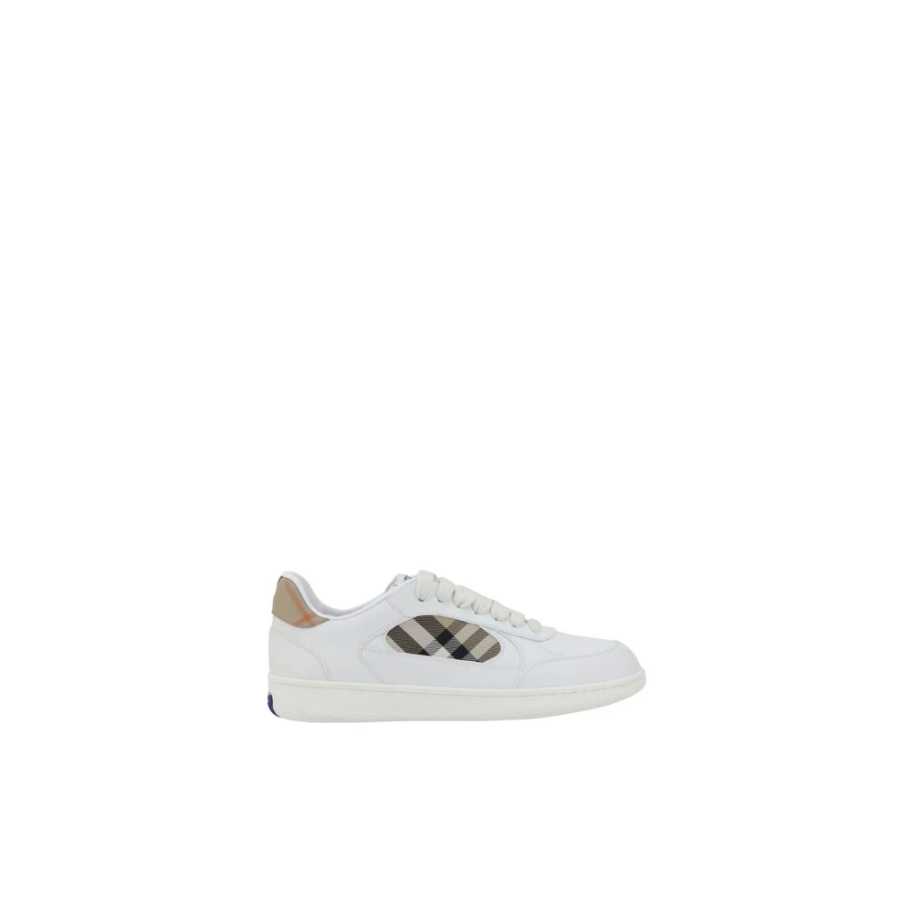 Burberry Men's White Sneakers,, Iconic Check Leather Trainers Size 9 Uk