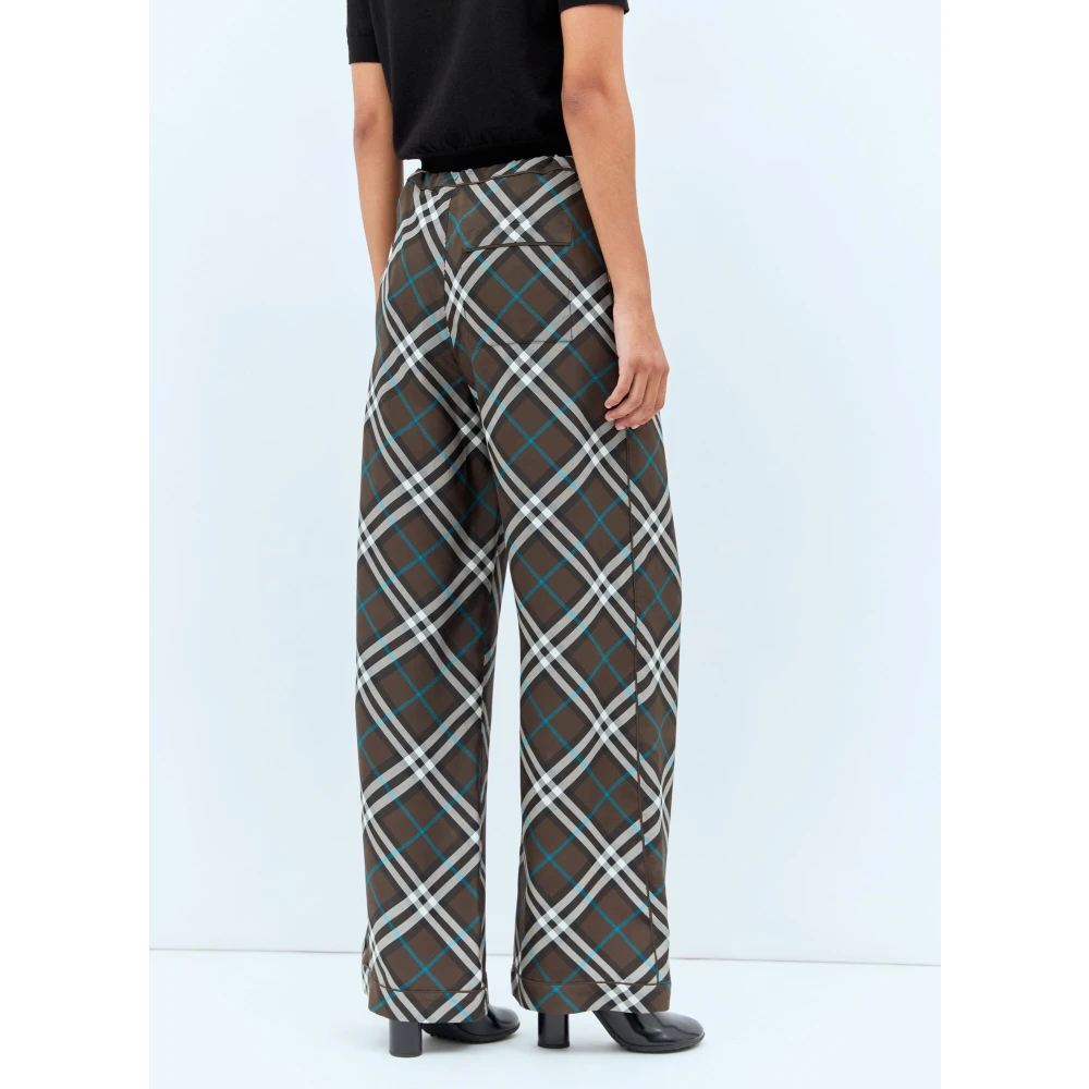 Burberry Zijden Geruite Trekkoordbroek Brown Dames