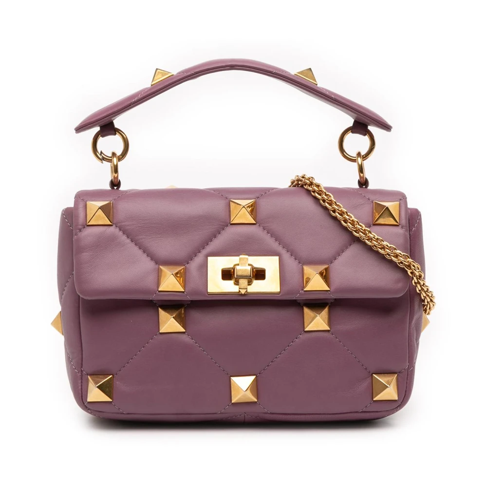 Valentino Vintage Women's Purple Pre-Owned Studded Leather Top Handle Bag