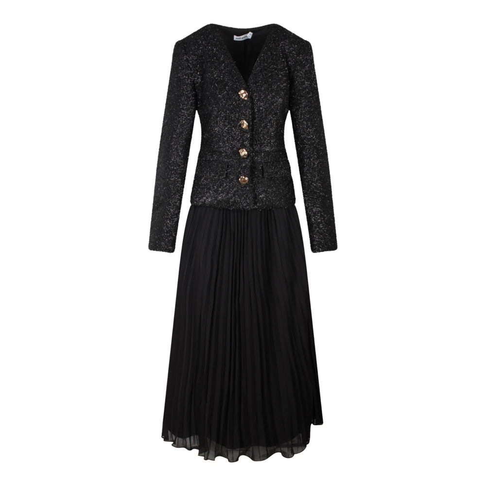 Self Portrait Boucle Tinsel Chiffon Midi Jurk Fw24 Black Dames