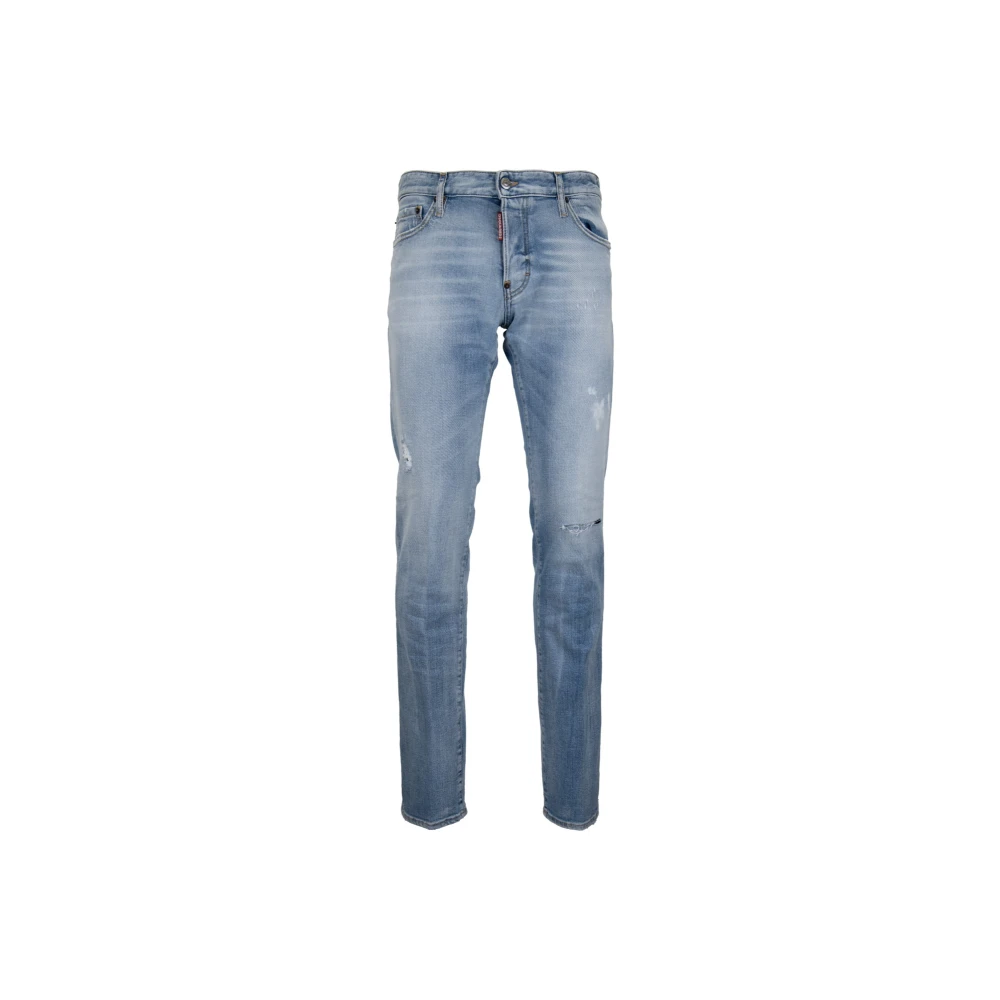 Dsquared2 Men's Blue Slim Fit Jeans, L, Button Jeans With Distressed Details