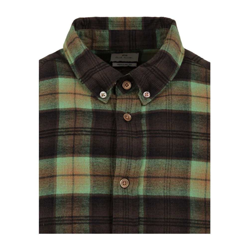 PS Paul Smith Men's Cotton Linen Check Long-Sleeve Shirt - Green 31 - M - Image 2