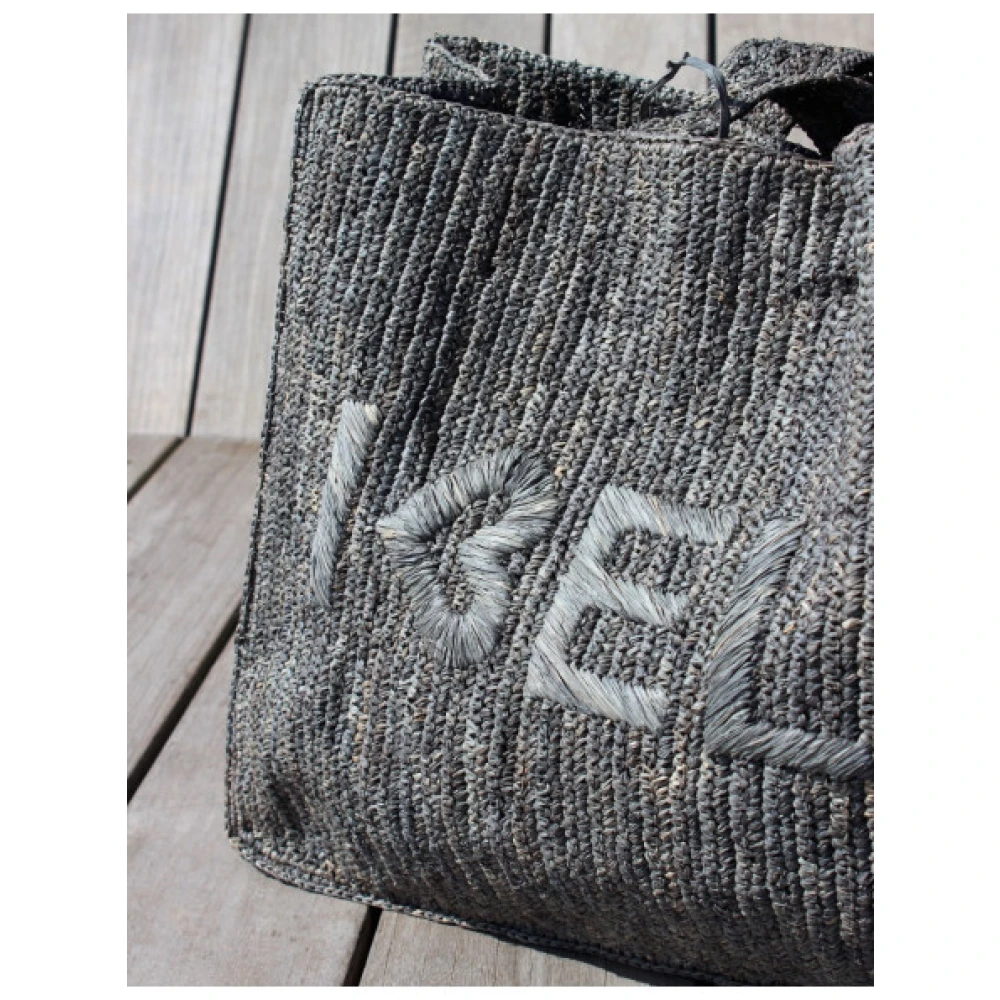 Ibeliv Fitia Geborduurde Raffia Tote Tas Gray Dames