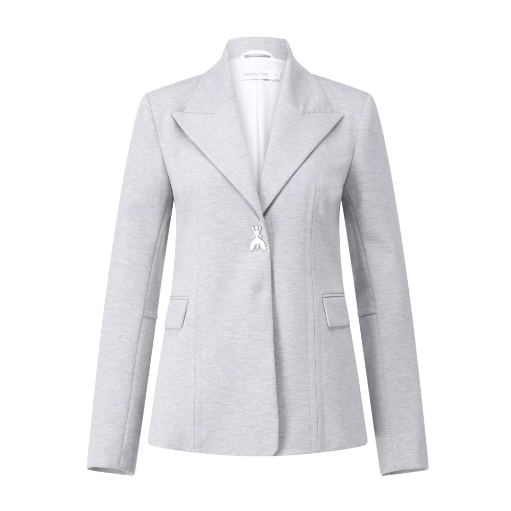 PATRIZIA PEPE Elegant Snap Button Jersey Blazer Gray Dames