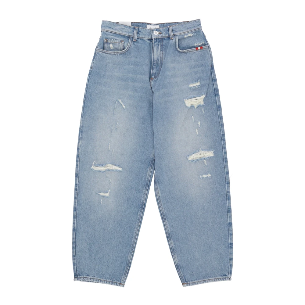 Amish Baggy Denim Jeans met Geborduurd Logo Blue Dames