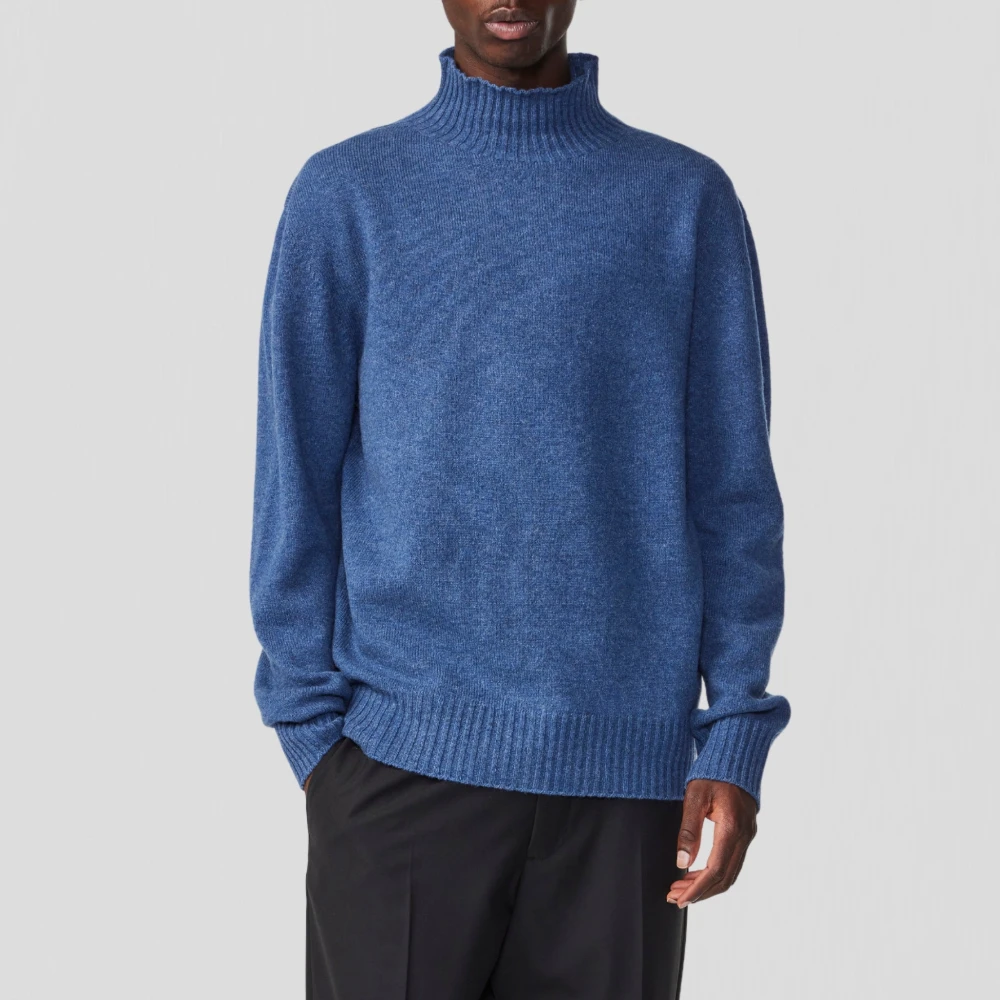 Nn07 Gebreide Mock Neck Sweater Bering Sea Blue Heren