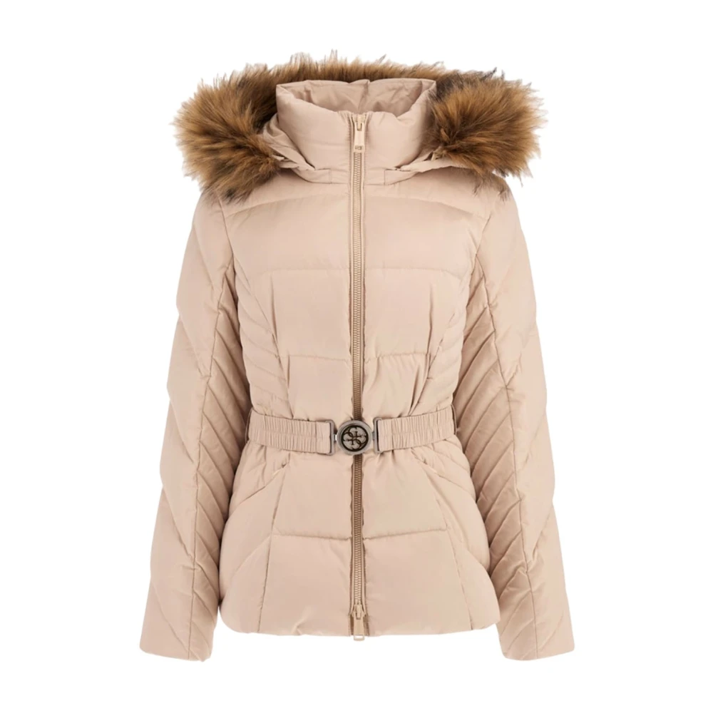 Guess Beige Technische Donsjas met Afneembare Capuchon Beige Dames