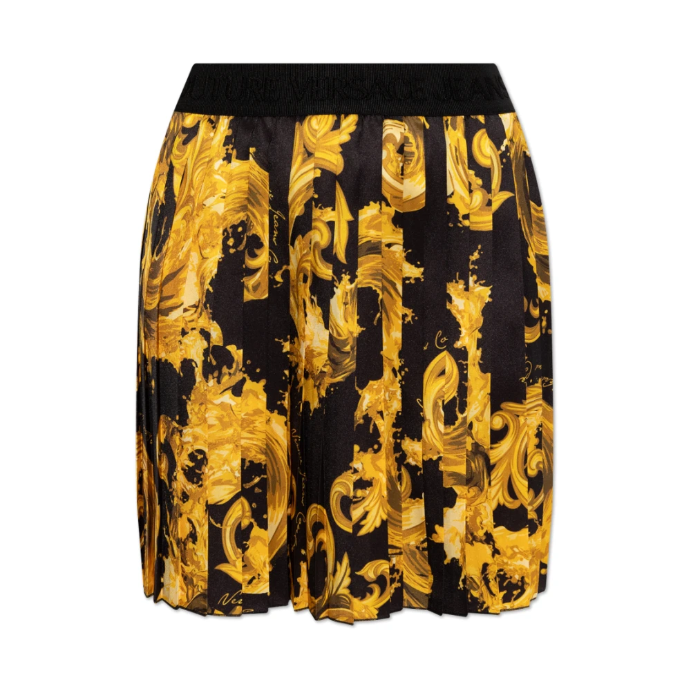 Versace Jeans Couture Vrouw Zwart Rokken Dames, S, Polyester, Geplooide Rok Met Barocco-Patroon