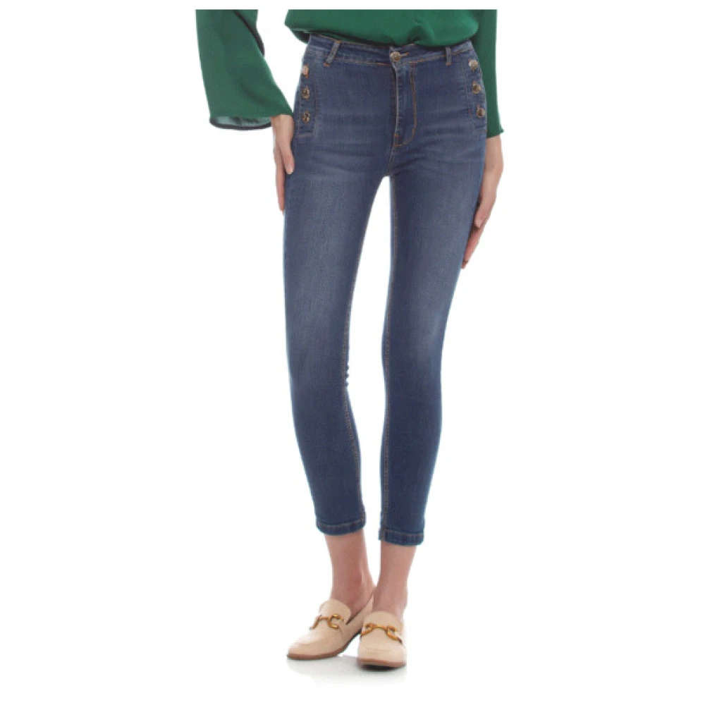 Kocca Klassieke Skinny Jeans met Decoratieve Knopen Blue Dames