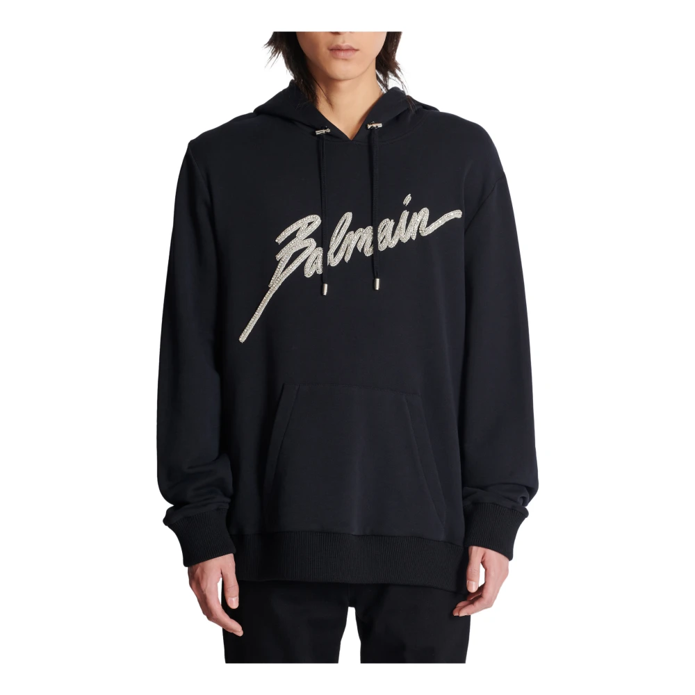 Balmain Geborduurde Bamain Letter hoodie Black Heren