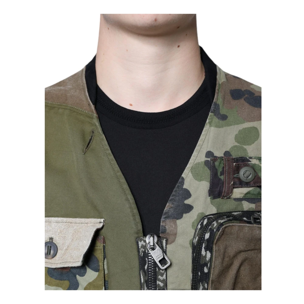 Dolce & Gabbana Kleurrijke Patchwork Vest Jas met Rits Multicolor Heren