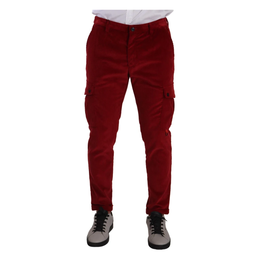 Dolce & Gabbana Men's Red Corduroy Cargo Skinny Pants