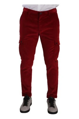 Röda Corduroy Cargo Skinny Byxor