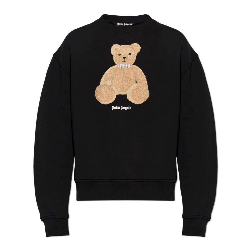 Palm Angels Men's Black Sweatshirts, M, Sweatshirt With A Signature Teddy Bear Motif