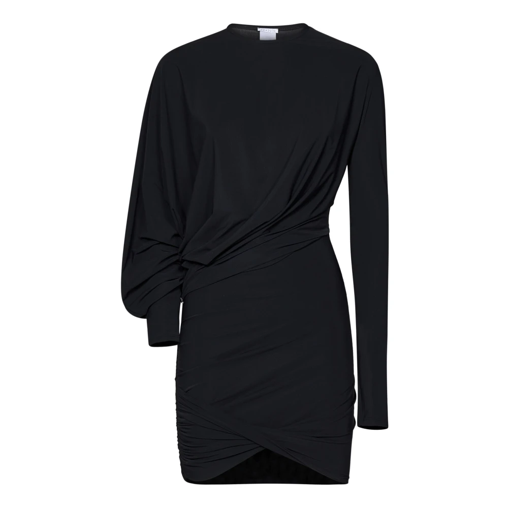 Amazuin Elegante Zwarte Jurk met Asymmetrische Mouwen Black Dames